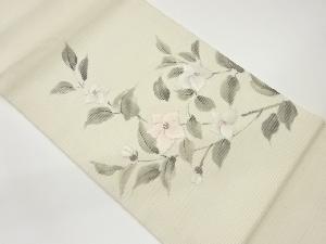 絽手描き花模様刺繍開き名古屋帯（額縁仕立て）